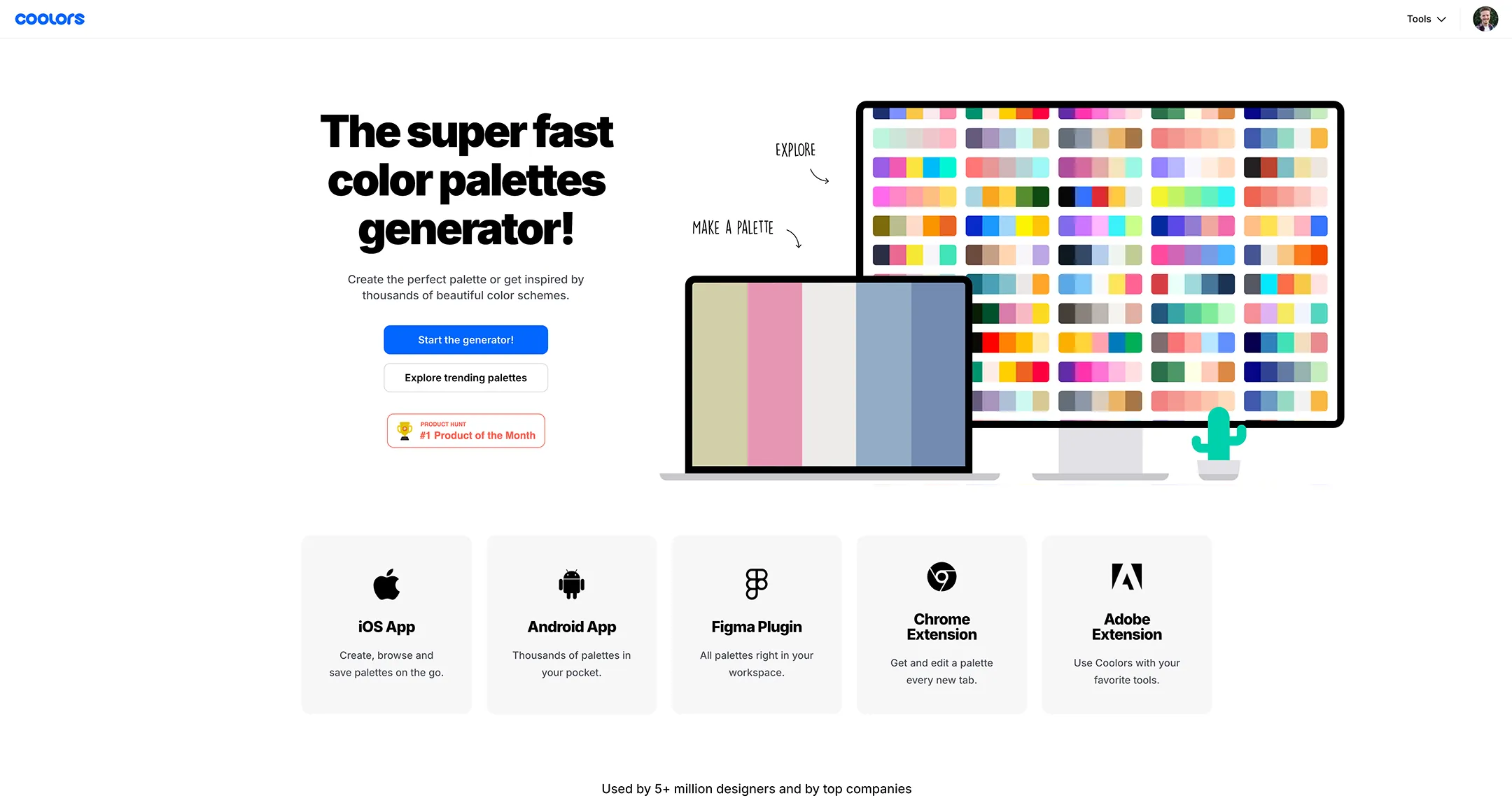The homepage of Coolors.co