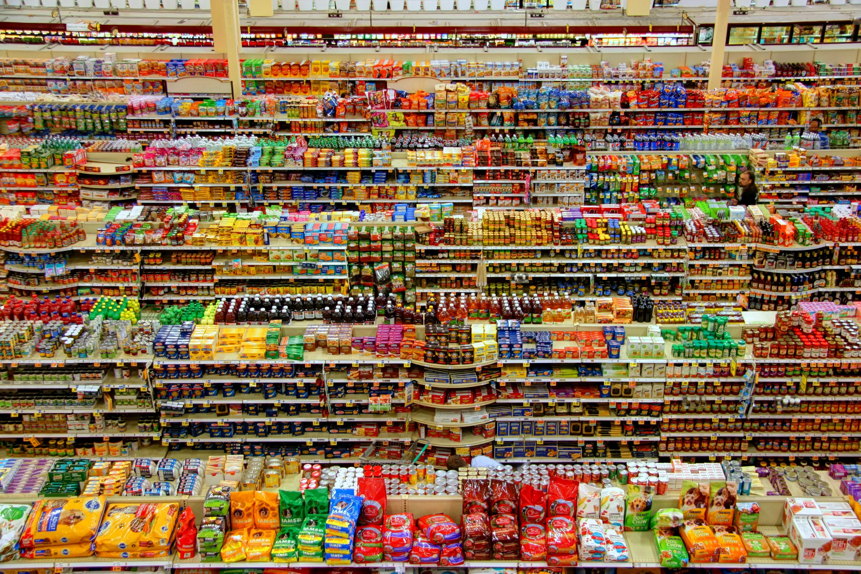 A supermarket with too many choices on the shelf, bright colors