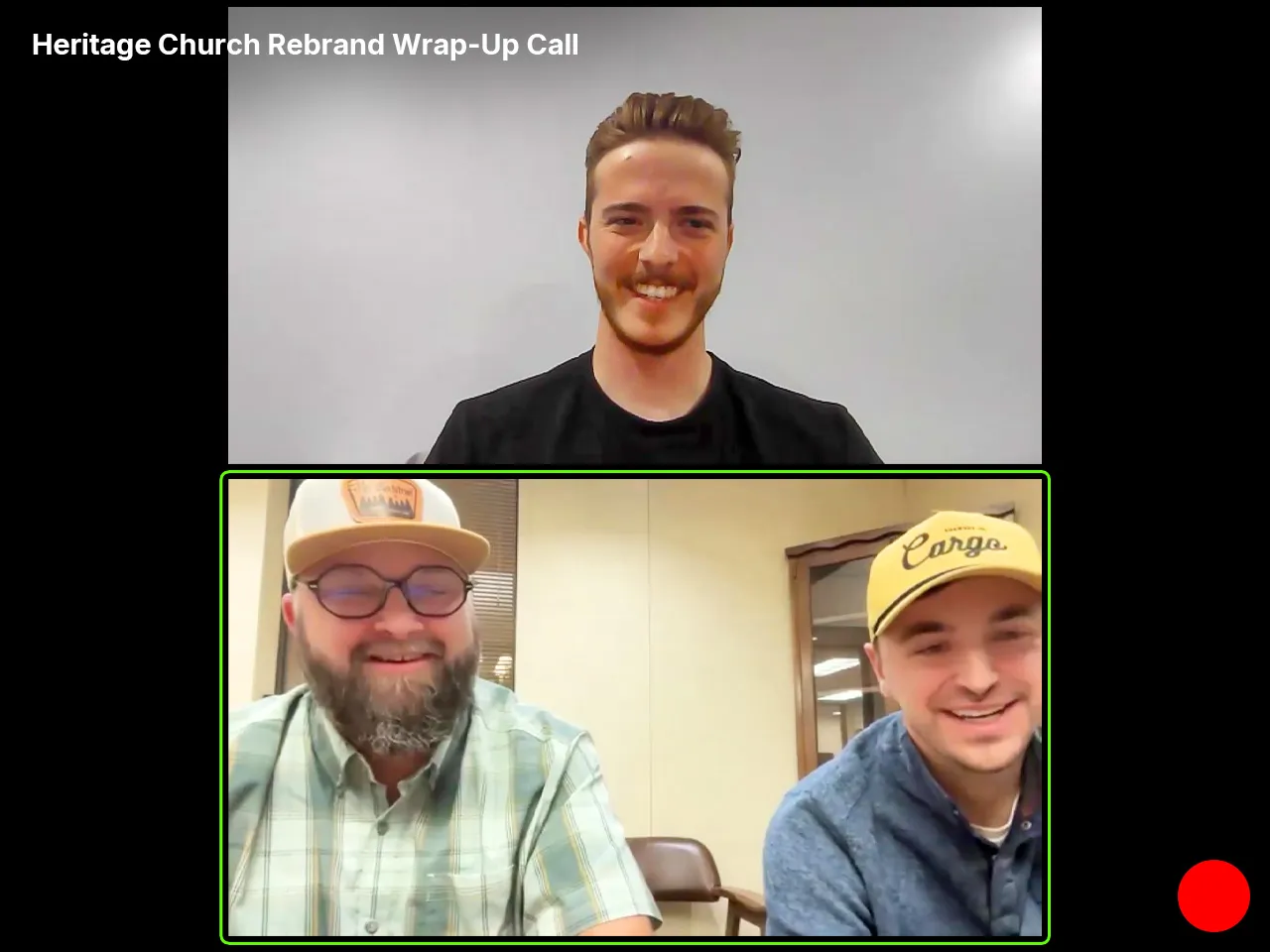 Screenshots from a rebrand wrap up call with Heritage Church