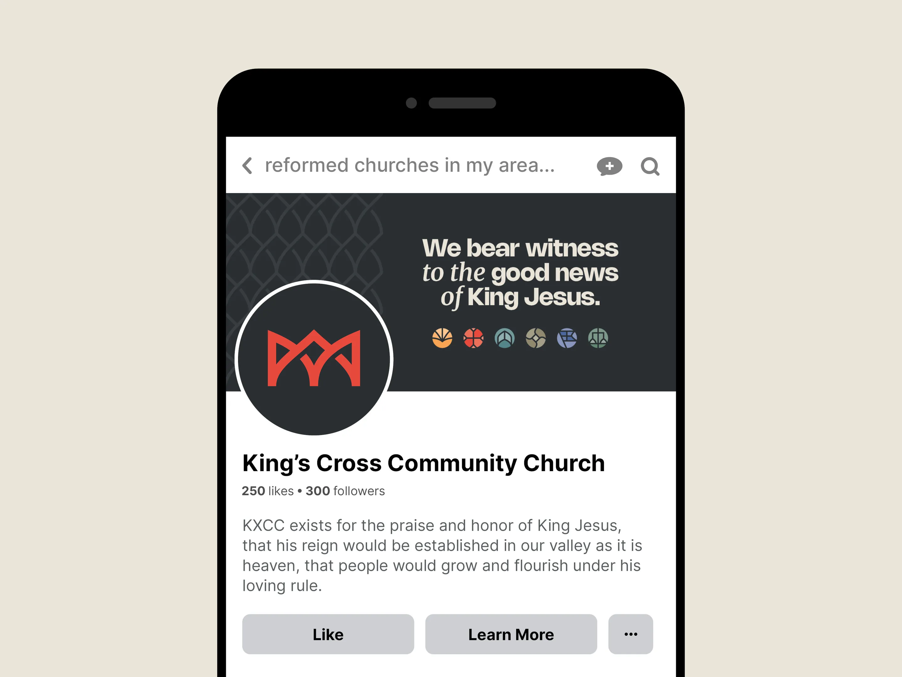 A branded church social media page